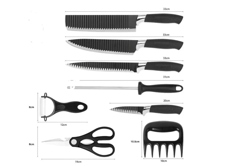 Jogo de Facas Premium 8 Peças em Aço Inox - Profissional para Churrasco e Cozinha - Cybertech™