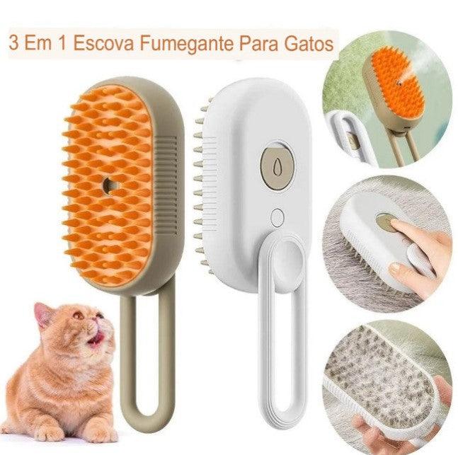 Escova Elétrica a Vapor 3 em 1 para Gatos e Cães - Pente, Massagem e Remoção de Pelos - Cybertech™