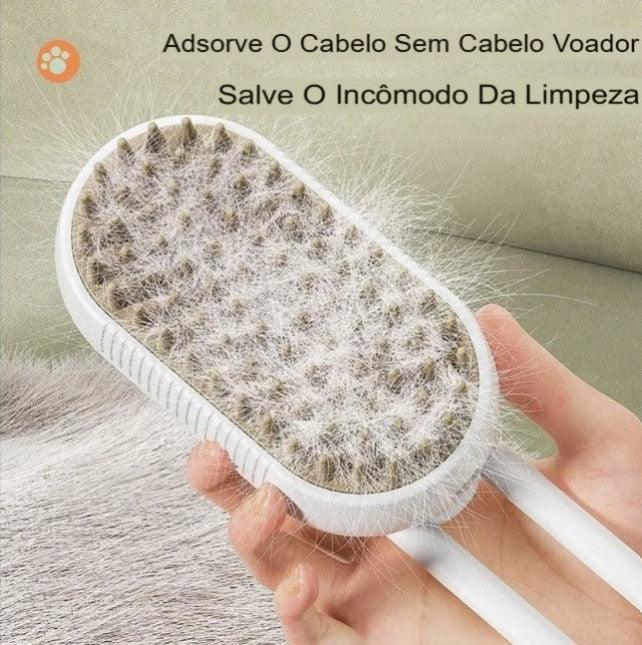 Escova Elétrica a Vapor 3 em 1 para Gatos e Cães - Pente, Massagem e Remoção de Pelos - Cybertech™